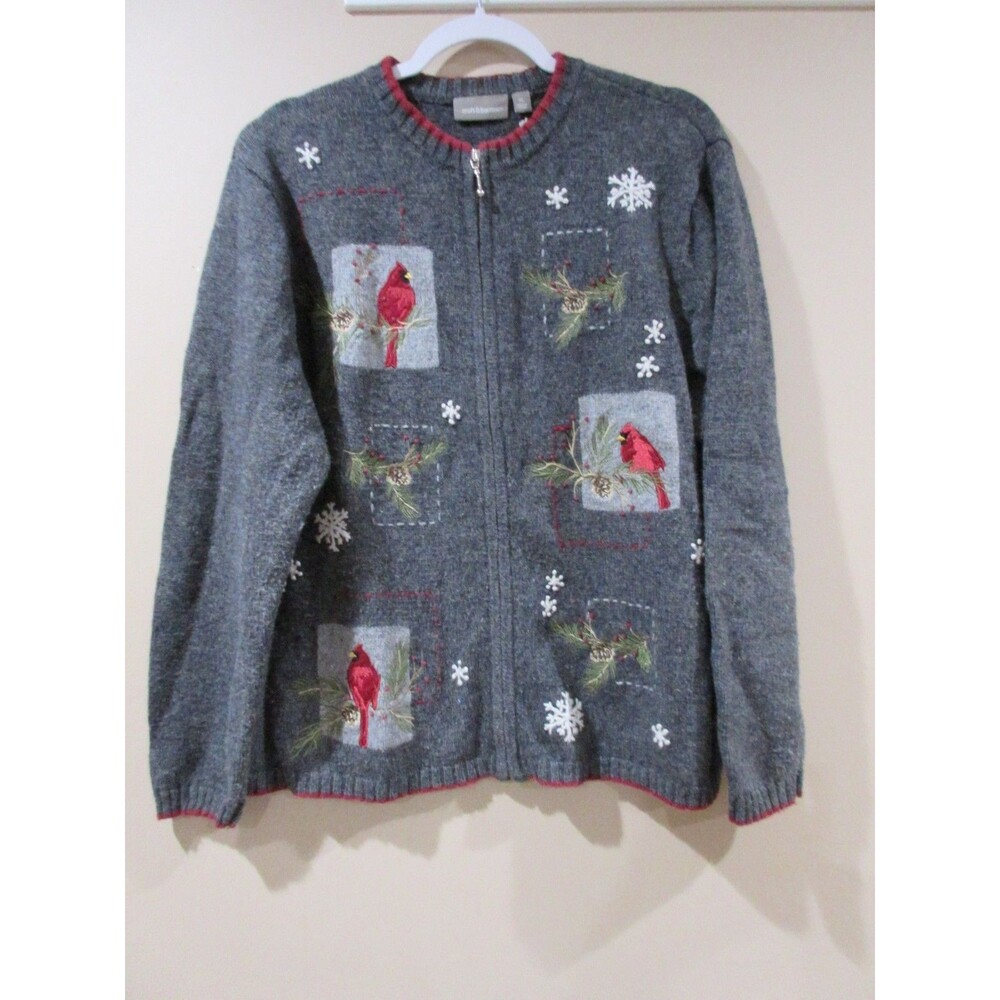 Croft & Barrow Cardinal Cardigan Full Zip Sweater Women XL Gray Winter Wonder